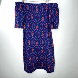 Escapada ~Dress Tunic Shift Nautical Seahorse Rayon  Women Med Stretch Blue Pink